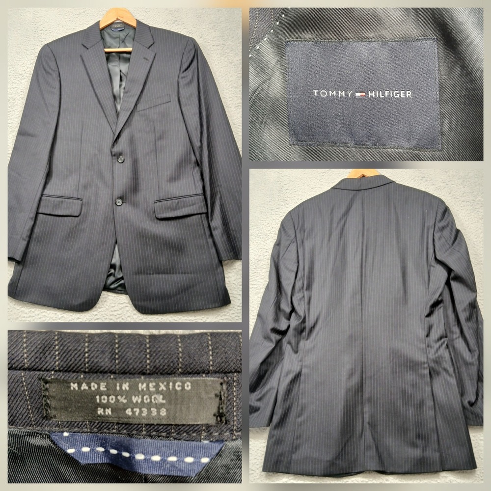 Tommy Hilfiger Men's Blazer Gray Pinstripe 100% Wool Two Button Jacket 42R